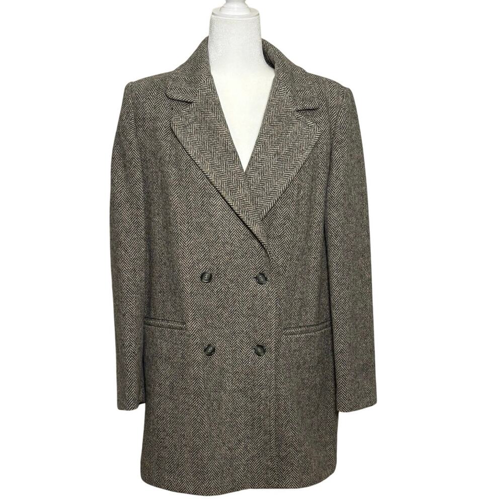 Vintage J.G. Hook Wool Car Coat Women's 10 Gray Herringbone USA